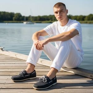 Rohde Mens Navy Blue Nubuck Leather Boat Shoes Deck Shoes Size 44